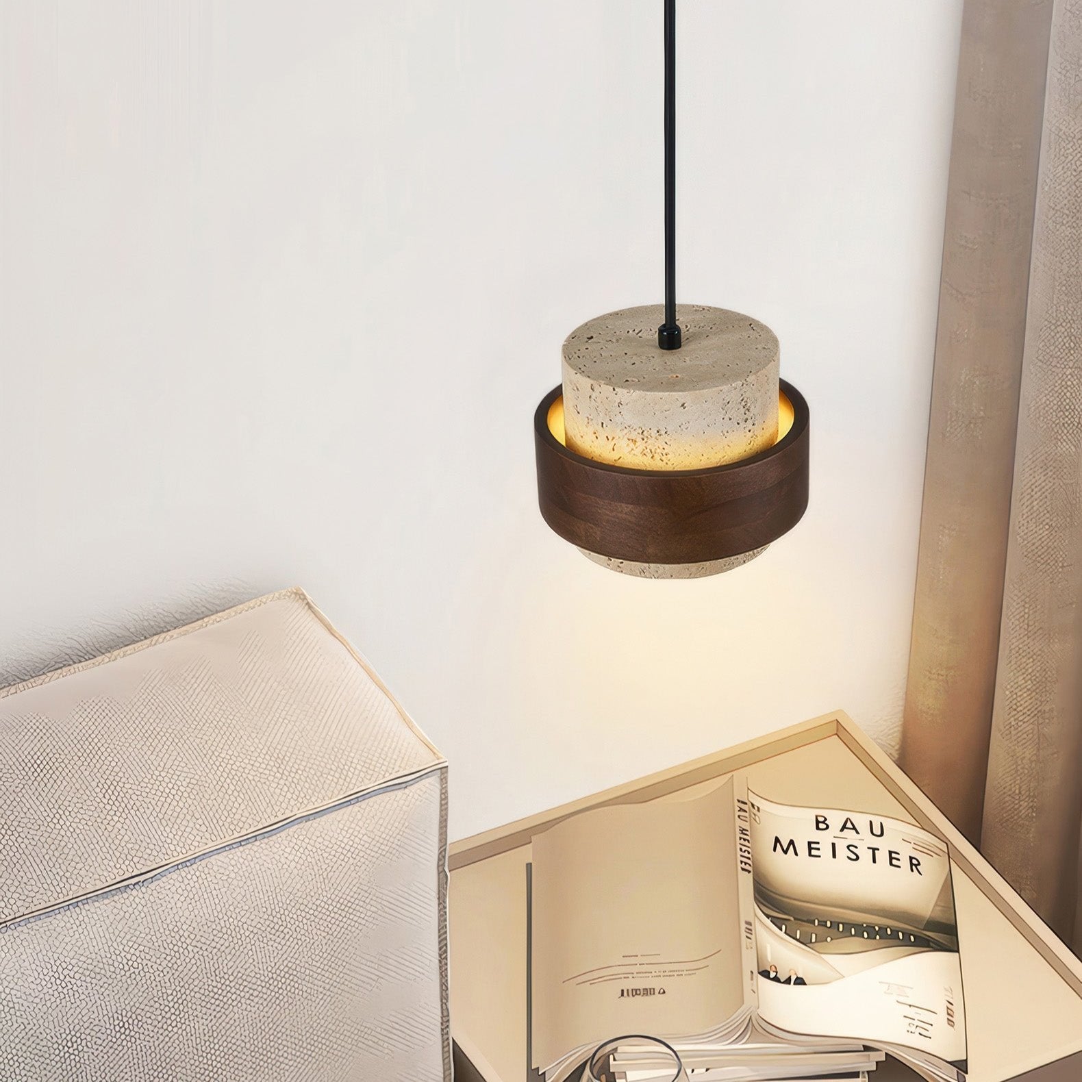 Lampe Suspendue en Pierre Naturelle | Esthétique Wabi-Sabi et Ambiance Chaleureuse