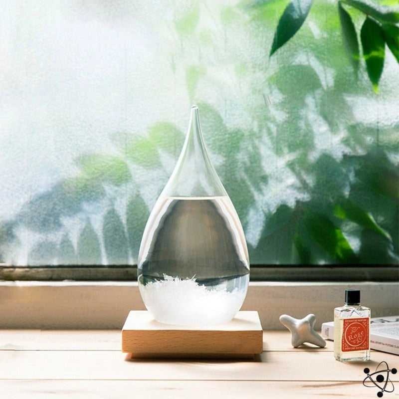 Prédicteur Météorologique en Verre | Élégant Design Postmoderne avec Base en Bois