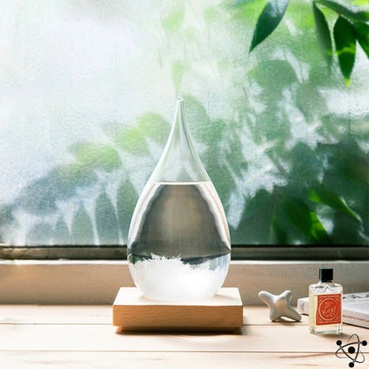 Prédicteur Météorologique en Verre | Élégant Design Postmoderne avec Base en Bois