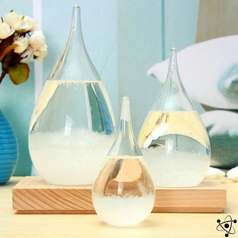 Prédicteur Météorologique en Verre | Élégant Design Postmoderne avec Base en Bois