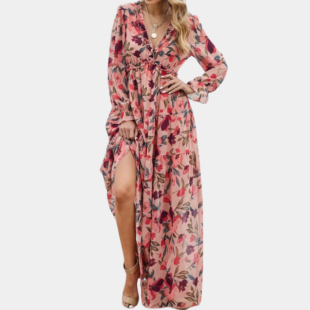 Robe Maxi Fleurie pour Femmes | Décolleté en V et Style Estival