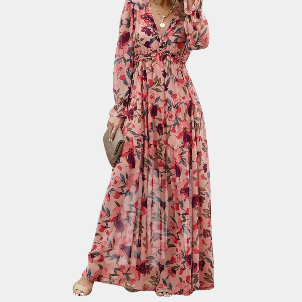 Robe Maxi Fleurie pour Femmes | Décolleté en V et Style Estival