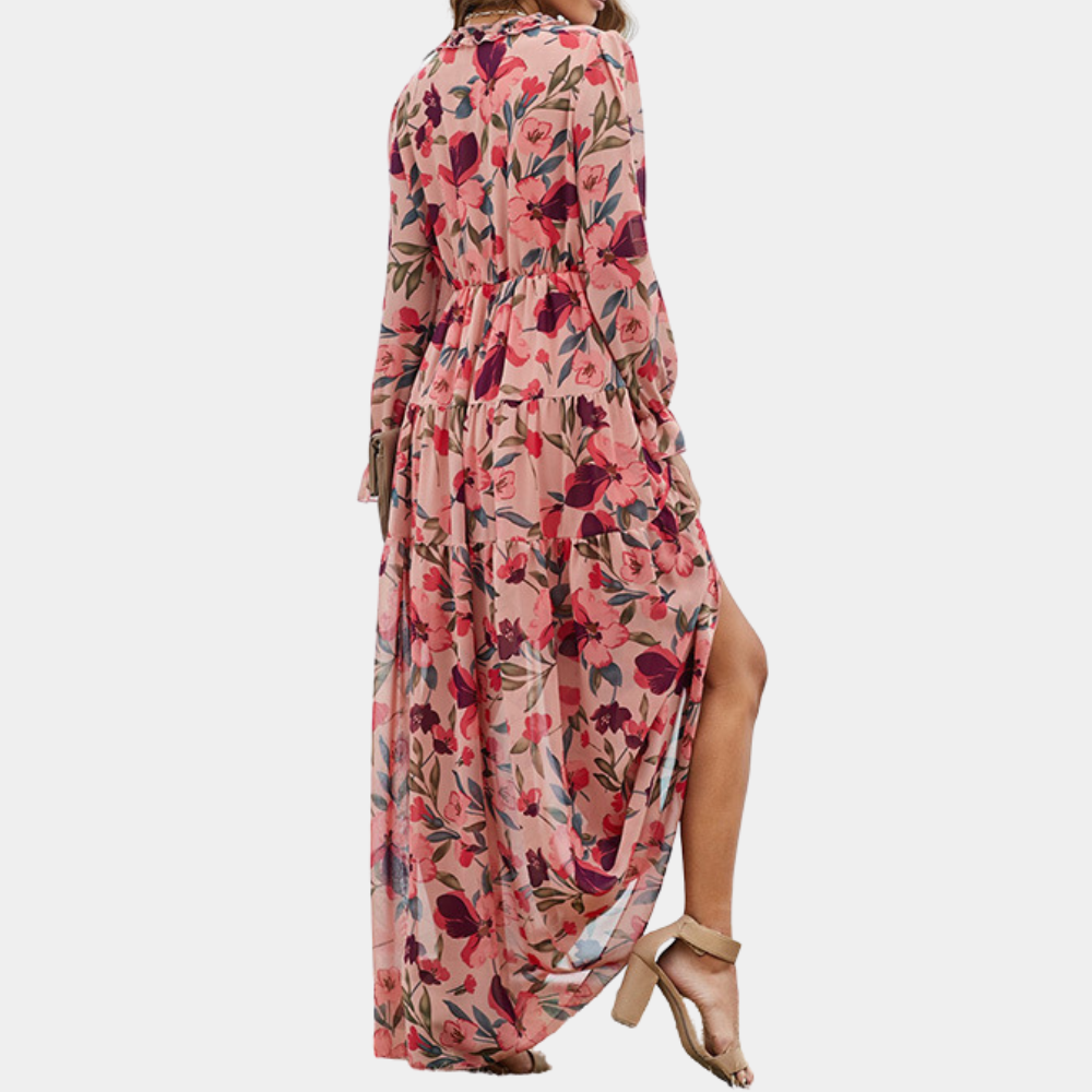 Robe Maxi Fleurie pour Femmes | Décolleté en V et Style Estival