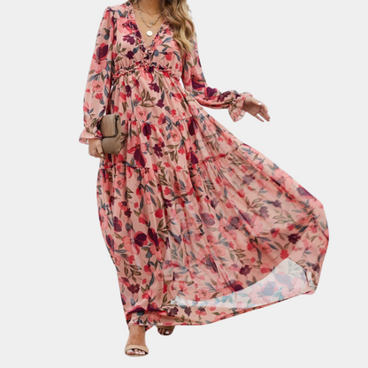 Robe Maxi Fleurie pour Femmes | Décolleté en V et Style Estival