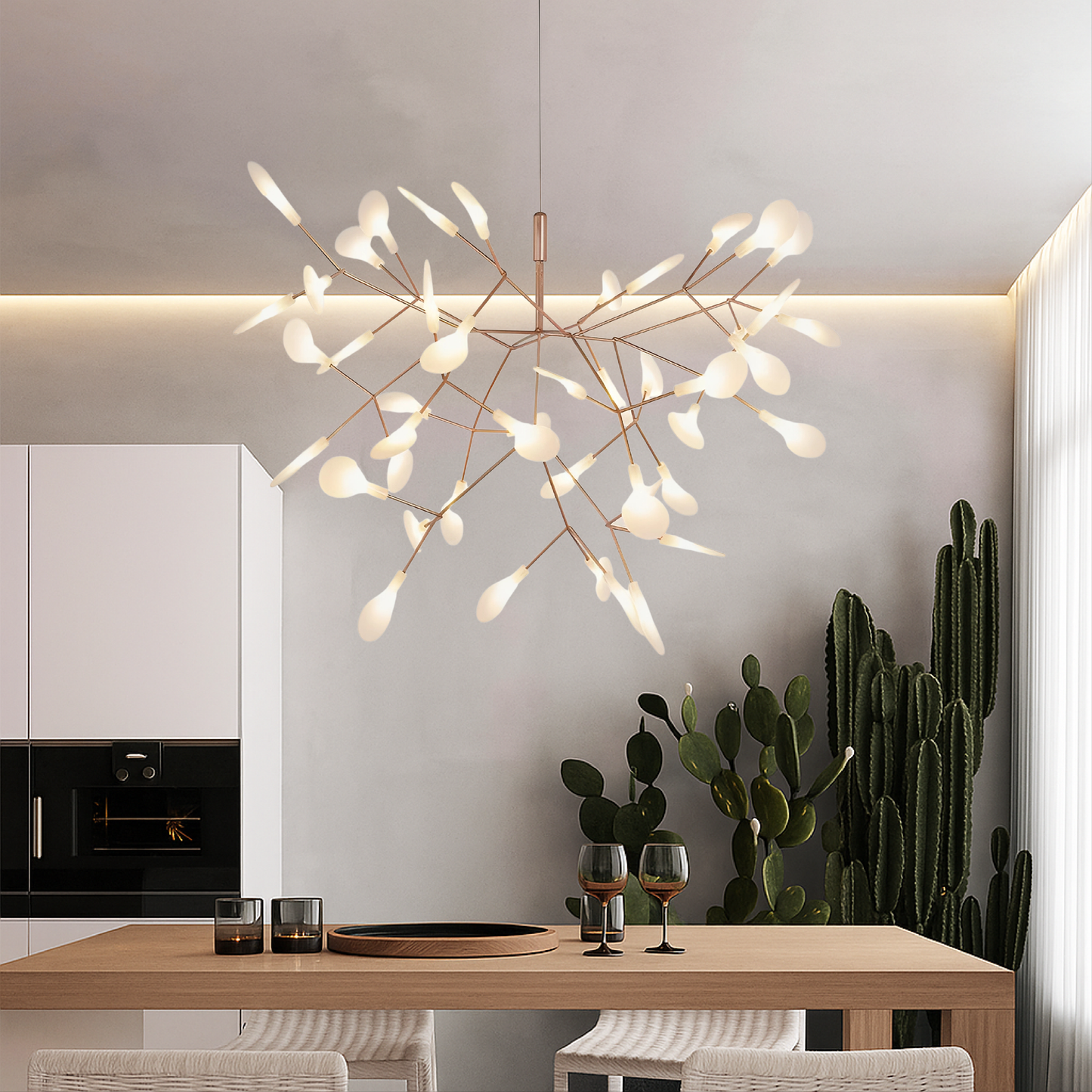 Lampe Suspendue LED en Or Rose | Élégance Naturelle et Atmosphère Chaleureuse