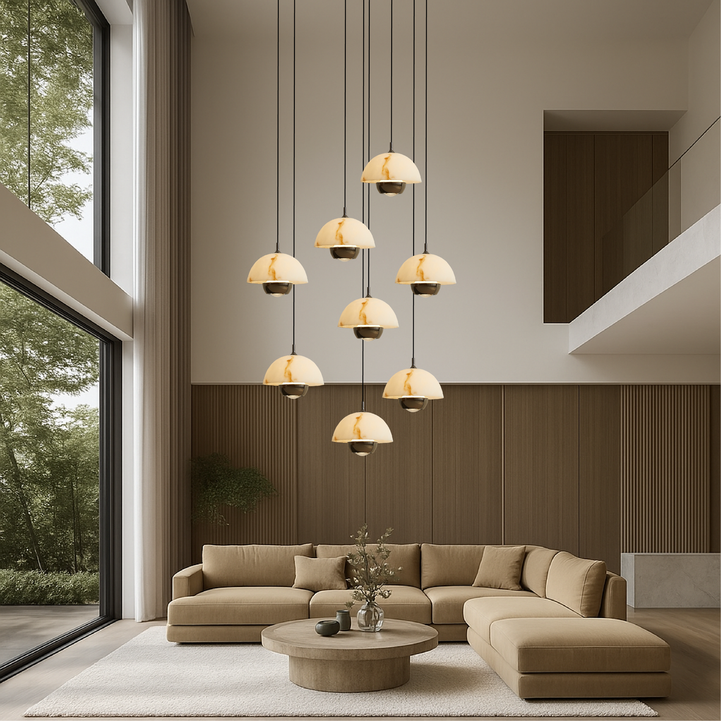 Lustre en Marbre à 8 Têtes | Éclairage Contemporain pour Escaliers