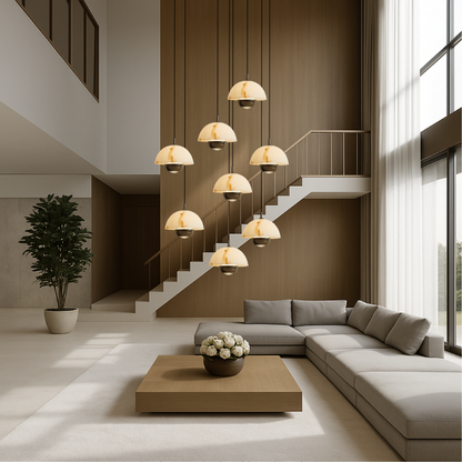 Lustre en Marbre à 8 Têtes | Éclairage Contemporain pour Escaliers