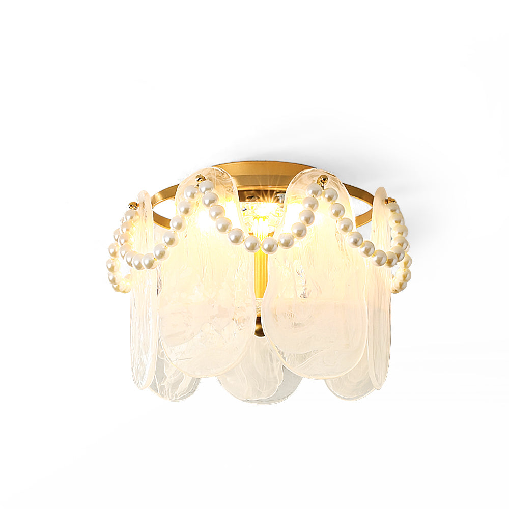Lustre en Métal Doré avec Perles | Éclairage Élégant et Accueillant