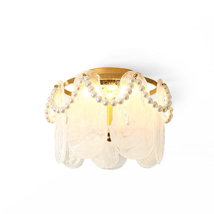 Lustre en Métal Doré avec Perles | Éclairage Élégant et Accueillant