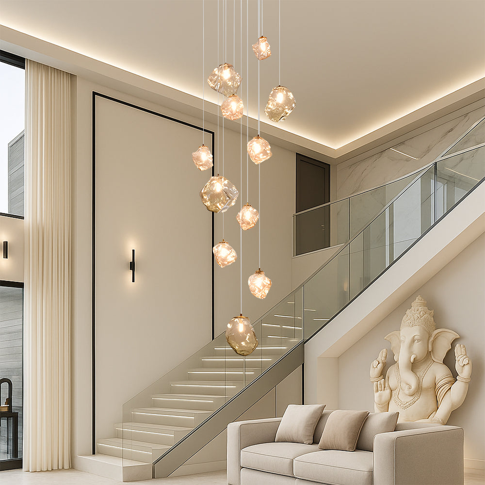 Lustre d'Escalier Scandinave | Éclairage Sculptural et Élégant