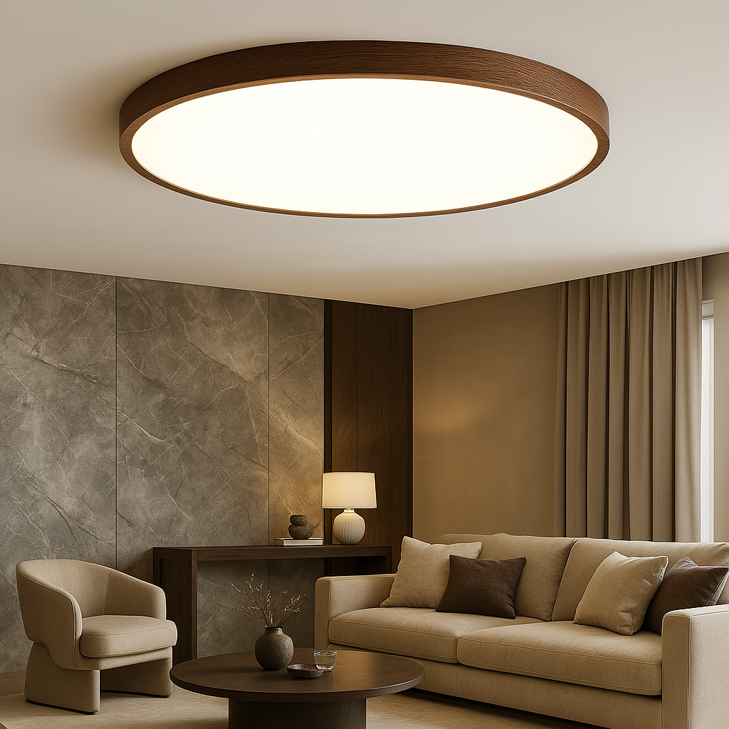 Lampe de Plafond en Bois Foncé | Éclairage LED et Design Élégant