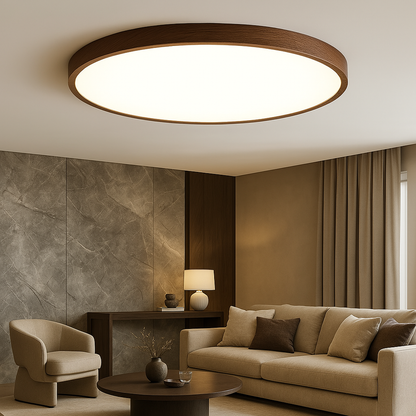 Lampe de Plafond en Bois Foncé | Éclairage LED et Design Élégant