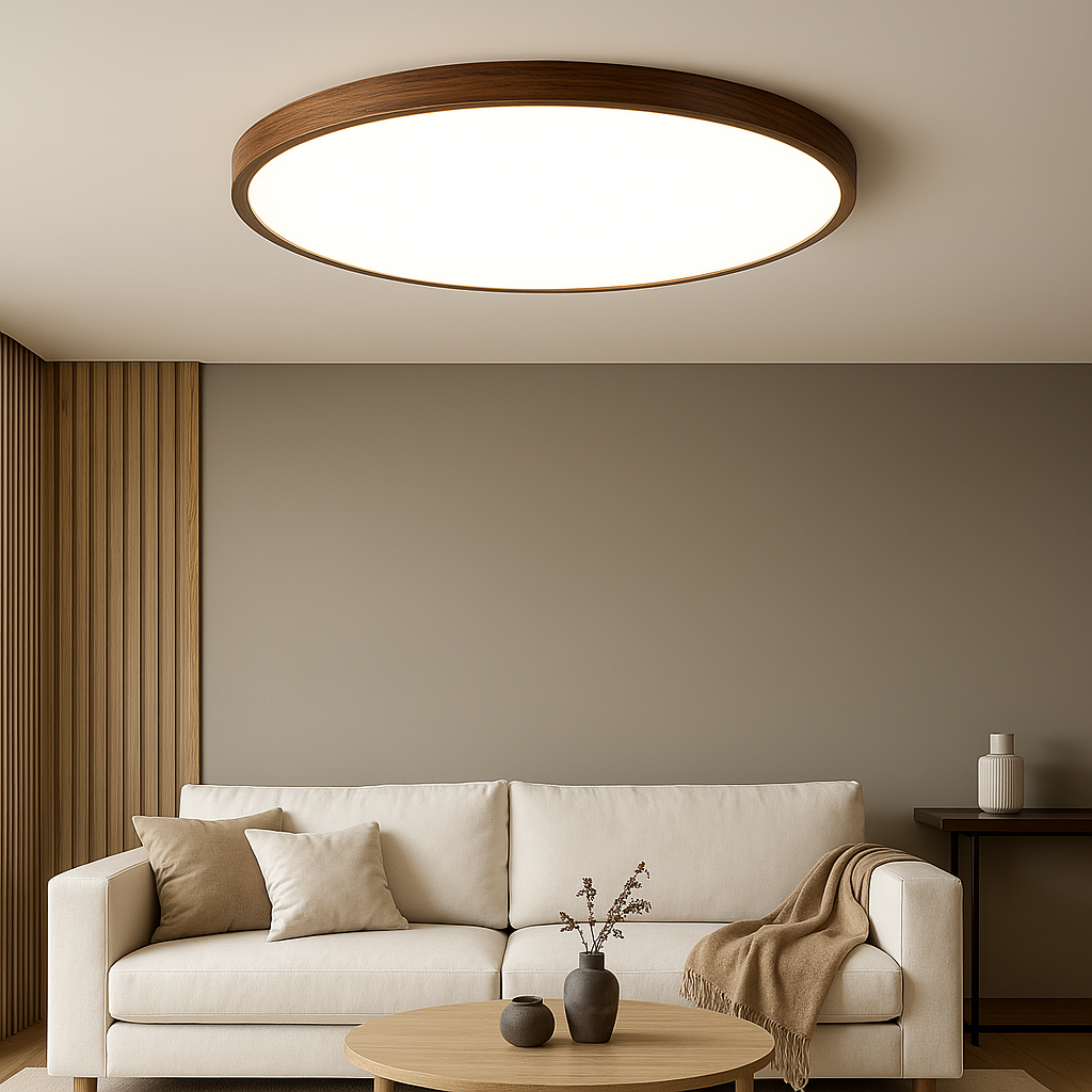 Lampe de Plafond en Bois Foncé | Éclairage LED et Design Élégant