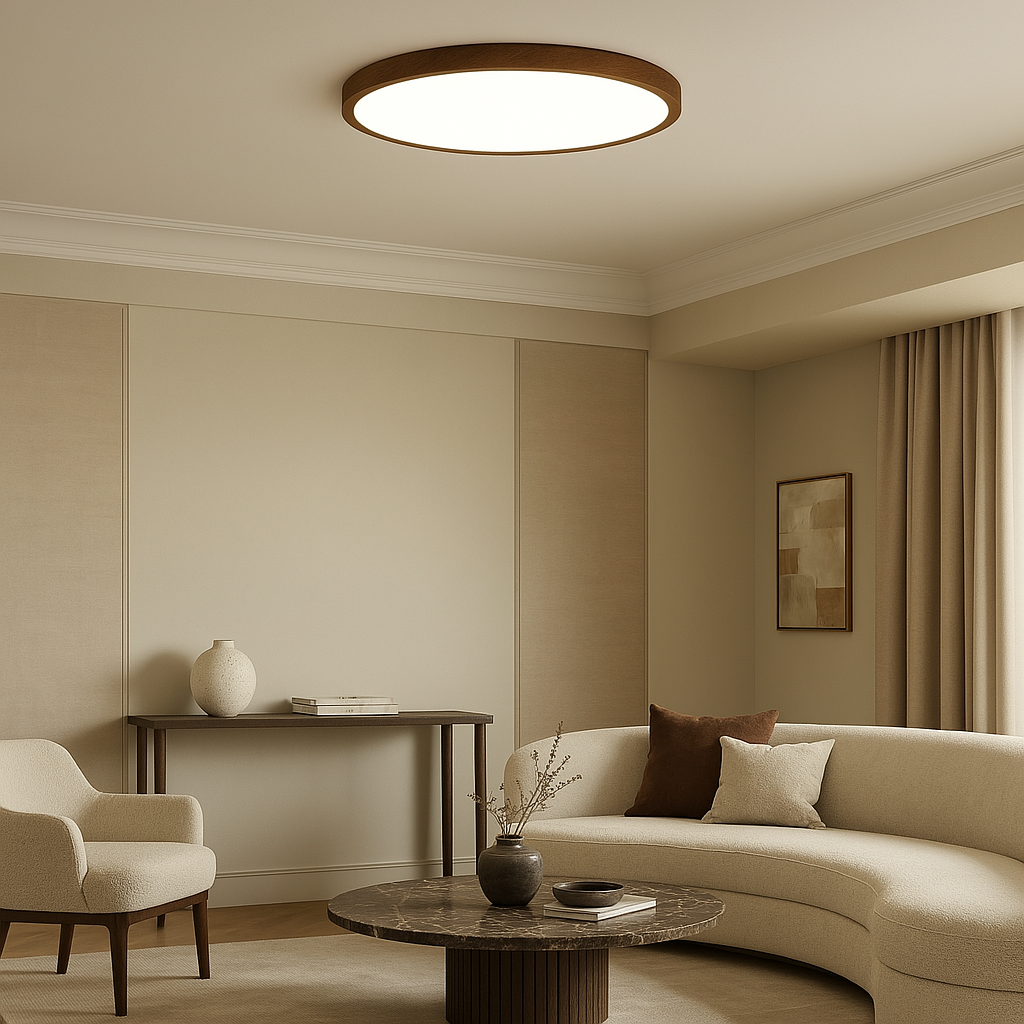 Lampe de Plafond en Bois Foncé | Éclairage LED et Design Élégant