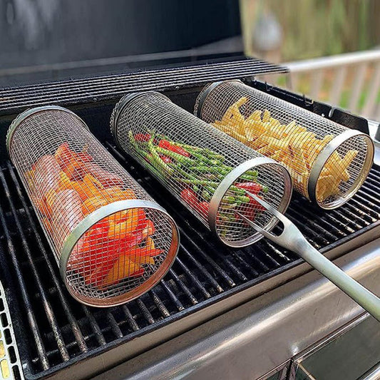 Panier de Grill Rotatif en Acier Inoxydable | Cuisson Uniforme pour Légumes et Viandes