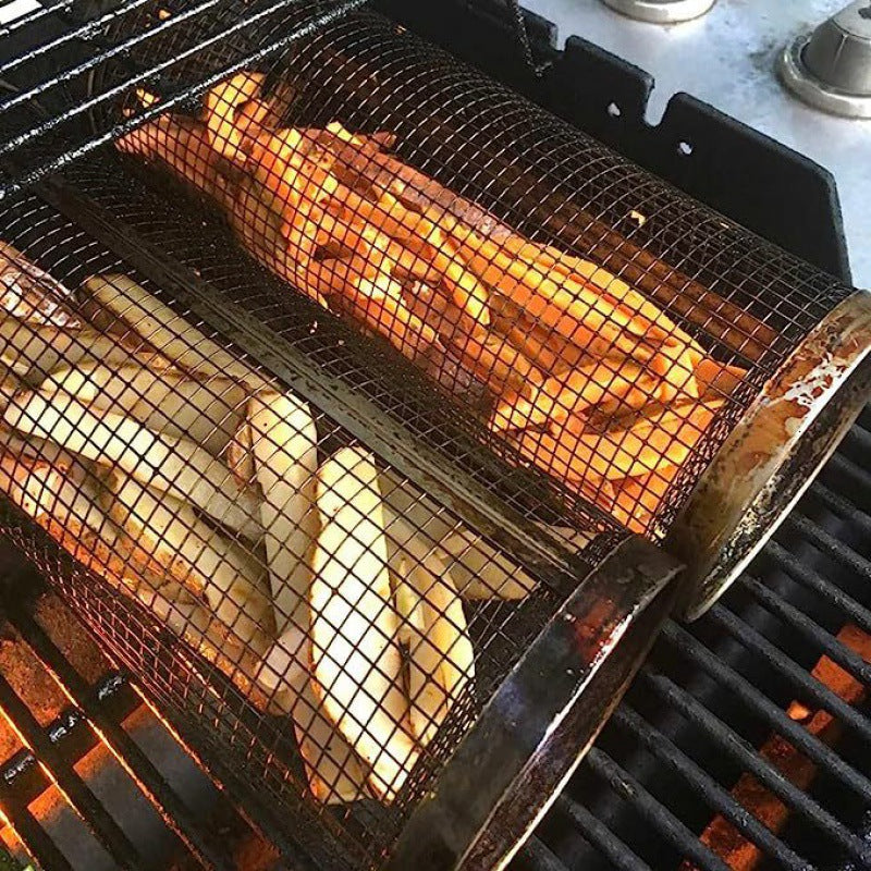 Panier de Grill Rotatif en Acier Inoxydable | Cuisson Uniforme pour Légumes et Viandes