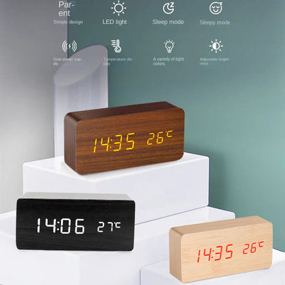 Réveil LED en Bois Intelligent | Alarme Vocale et Luminosité Ajustable