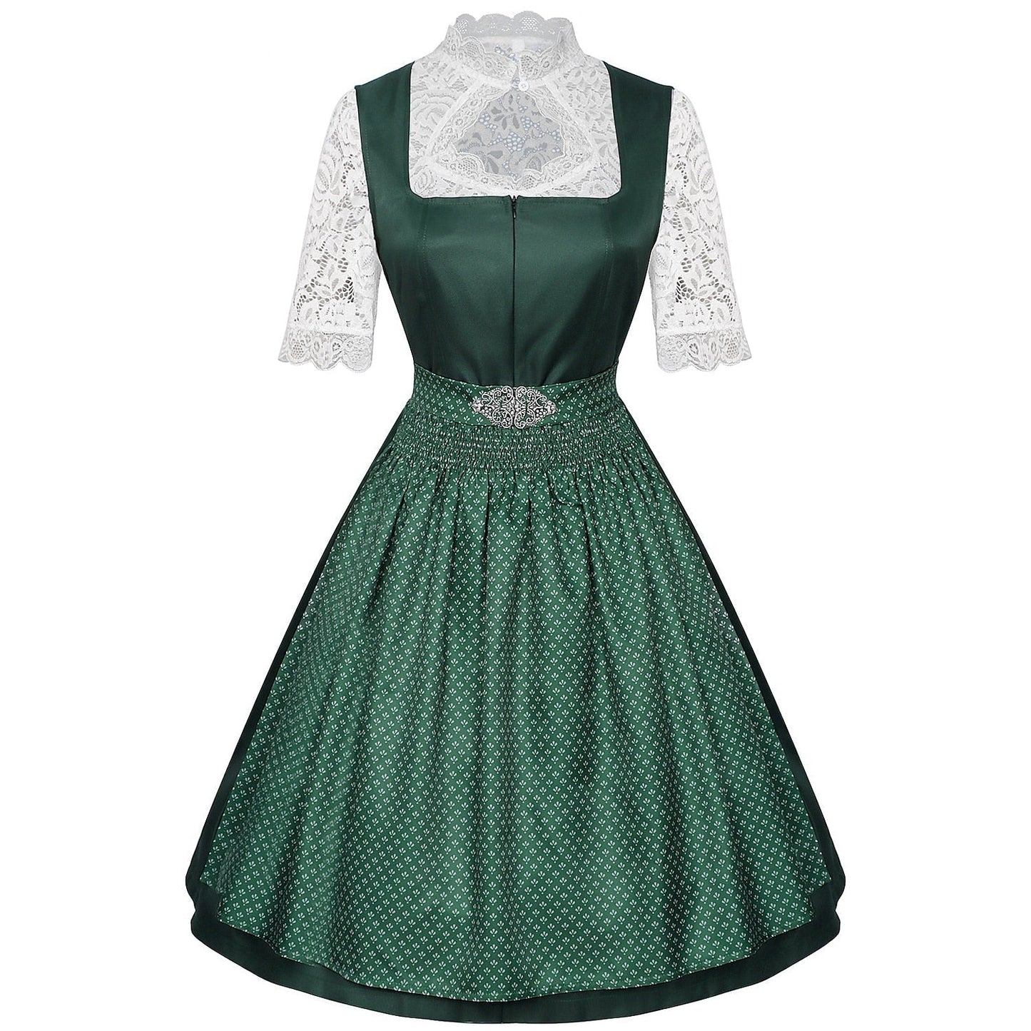 Robe Dirndl Bavaroise Émeraude | Avec Tablier et Blouse en Dentelle