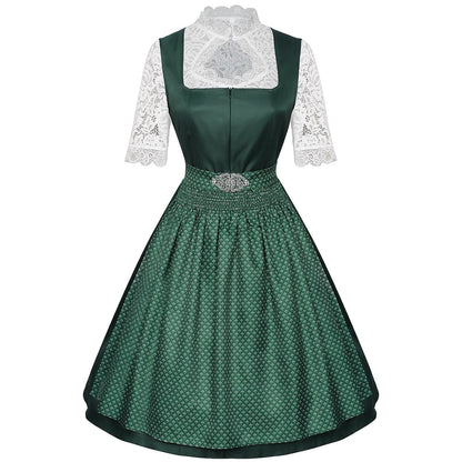 Robe Dirndl Bavaroise Émeraude | Avec Tablier et Blouse en Dentelle