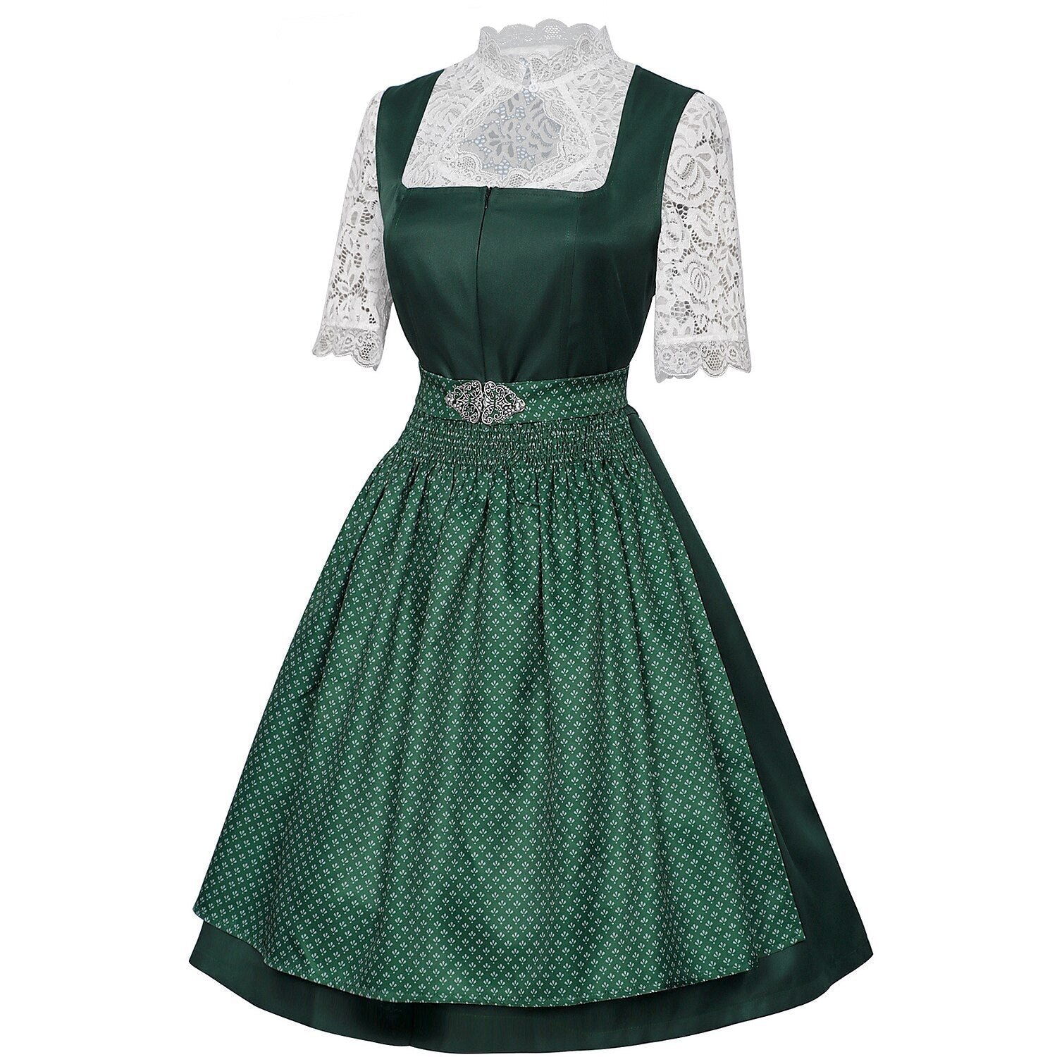 Robe Dirndl Bavaroise Émeraude | Avec Tablier et Blouse en Dentelle