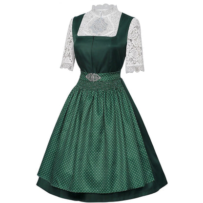 Robe Dirndl Bavaroise Émeraude | Avec Tablier et Blouse en Dentelle