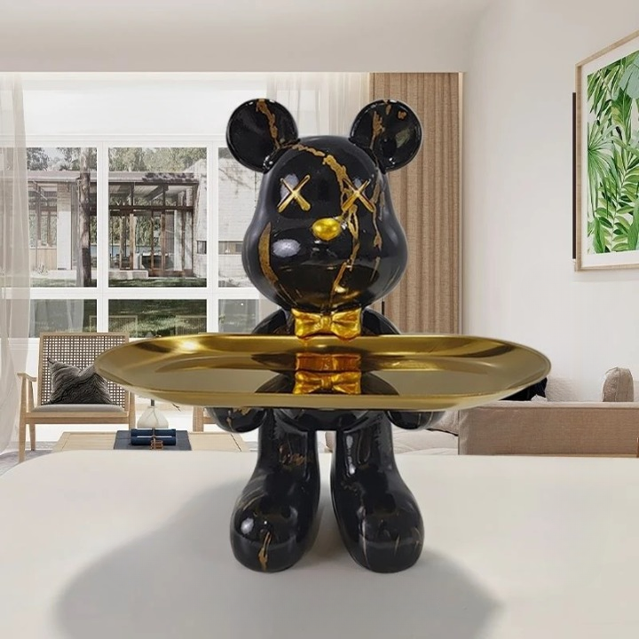 Figurine Ours Décoratif avec Plateau | Design Élégant et Pratique