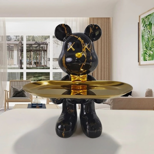Figurine Ours Décoratif avec Plateau | Design Élégant et Pratique