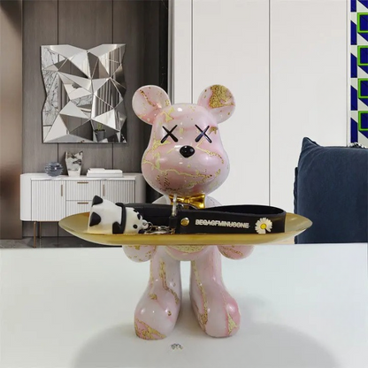 Figurine Ours Décoratif avec Plateau | Design Élégant et Pratique