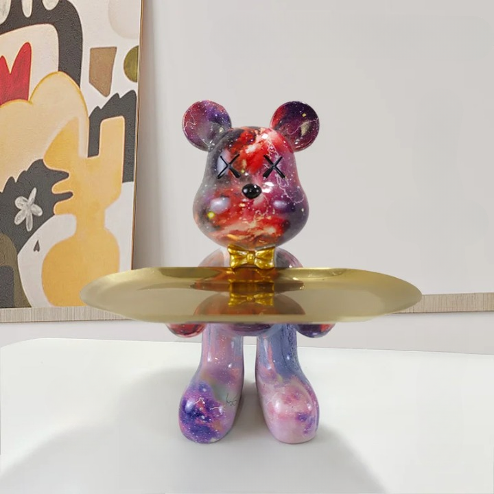Figurine Ours Décoratif avec Plateau | Design Élégant et Pratique