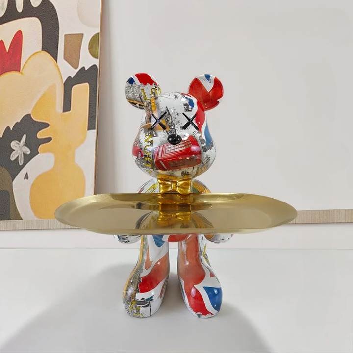 Figurine Ours Décoratif avec Plateau | Design Élégant et Pratique