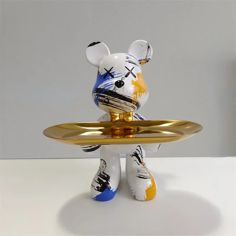 Figurine Ours Décoratif avec Plateau | Design Élégant et Pratique