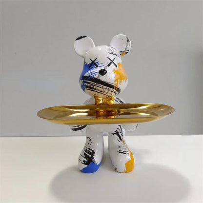 Figurine Ours Décoratif avec Plateau | Design Élégant et Pratique