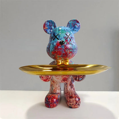 Figurine Ours Décoratif avec Plateau | Design Élégant et Pratique