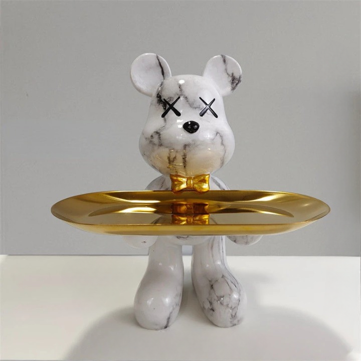 Figurine Ours Décoratif avec Plateau | Design Élégant et Pratique