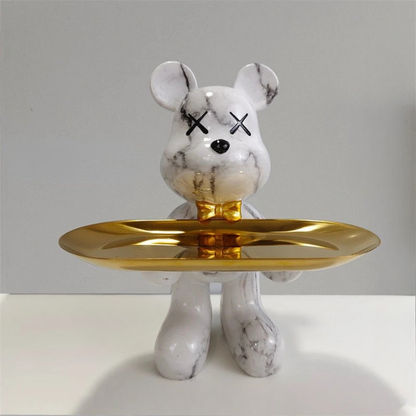 Figurine Ours Décoratif avec Plateau | Design Élégant et Pratique