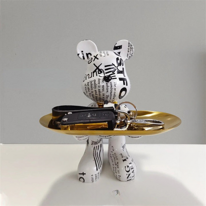 Figurine Ours Décoratif avec Plateau | Design Élégant et Pratique