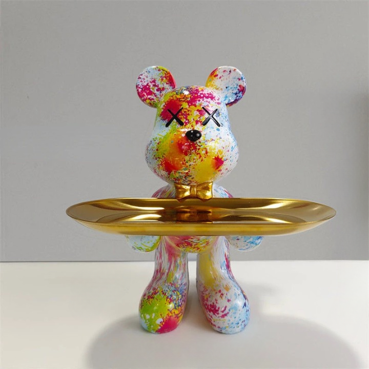 Figurine Ours Décoratif avec Plateau | Design Élégant et Pratique