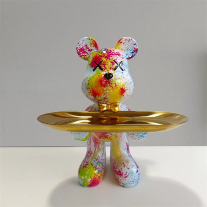 Figurine Ours Décoratif avec Plateau | Design Élégant et Pratique