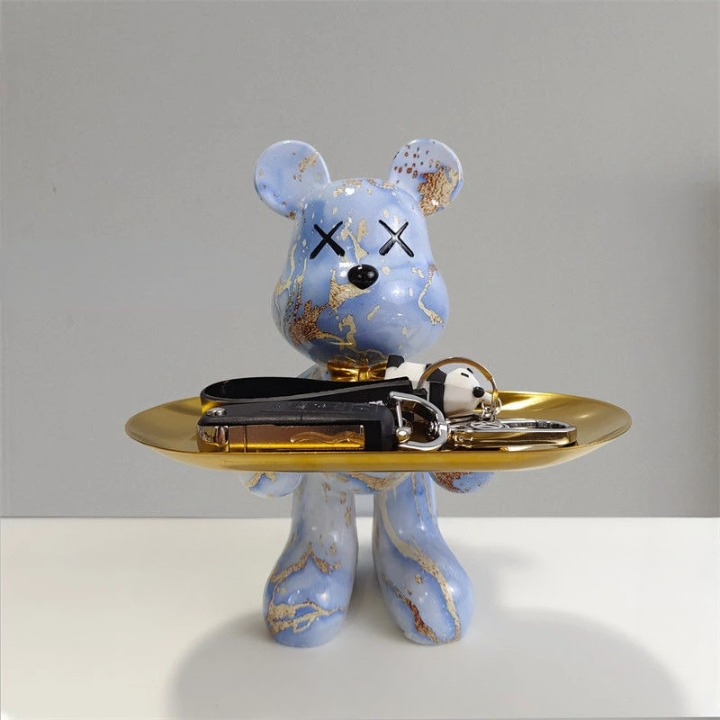 Figurine Ours Décoratif avec Plateau | Design Élégant et Pratique