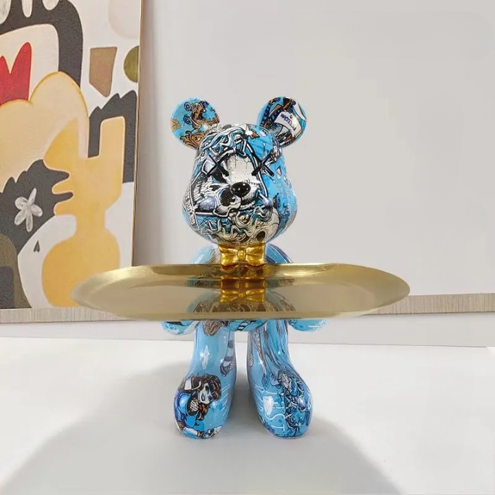 Figurine Ours Décoratif avec Plateau | Design Élégant et Pratique