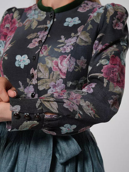 Robe Dirndl Vintage Noire Fleurie | Tablier Inclus pour Style Traditionnel