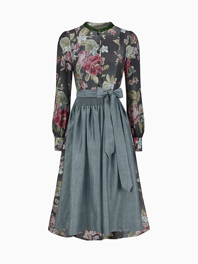 Robe Dirndl Vintage Noire Fleurie | Tablier Inclus pour Style Traditionnel