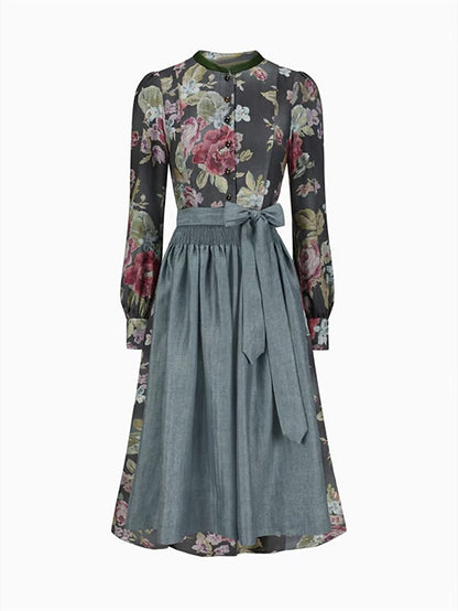 Robe Dirndl Vintage Noire Fleurie | Tablier Inclus pour Style Traditionnel