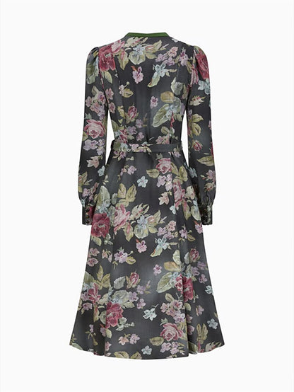 Robe Dirndl Vintage Noire Fleurie | Tablier Inclus pour Style Traditionnel