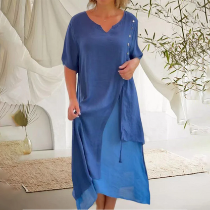 Robe Élégante Noire Femme | Décolleté en V et Manches Courtes
