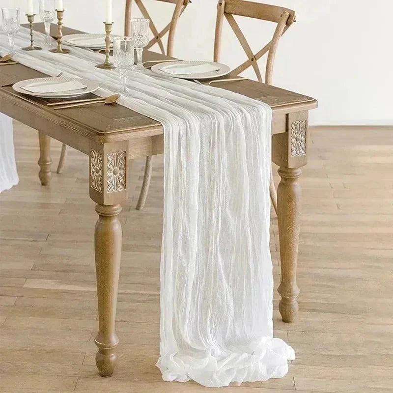 Chemins de Table en Gaze de Coton | Ensemble Élégant de 10 Pièces Plissées