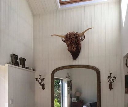 Sculpture Murale de Vache Chic | Élégance Rustique pour Intérieur