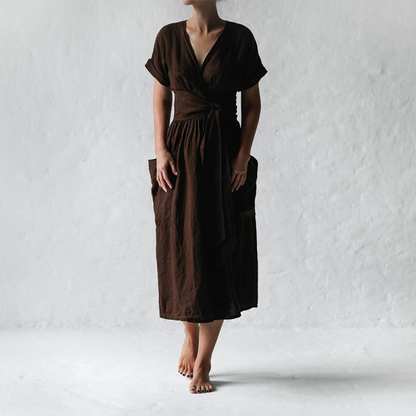 Robe Maxi Décontractée Col V Femme | Élégance et Confort pour l'Été