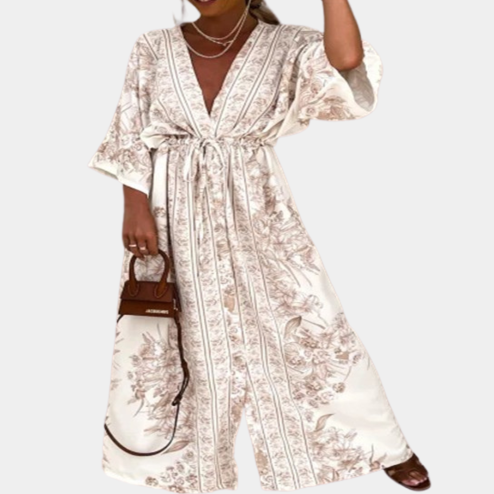 Robe d'été longue élégante | Manches larges en polyester respirant