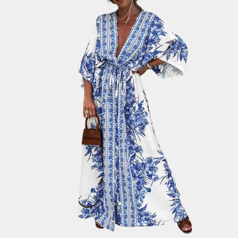 Robe d'été longue élégante | Manches larges en polyester respirant